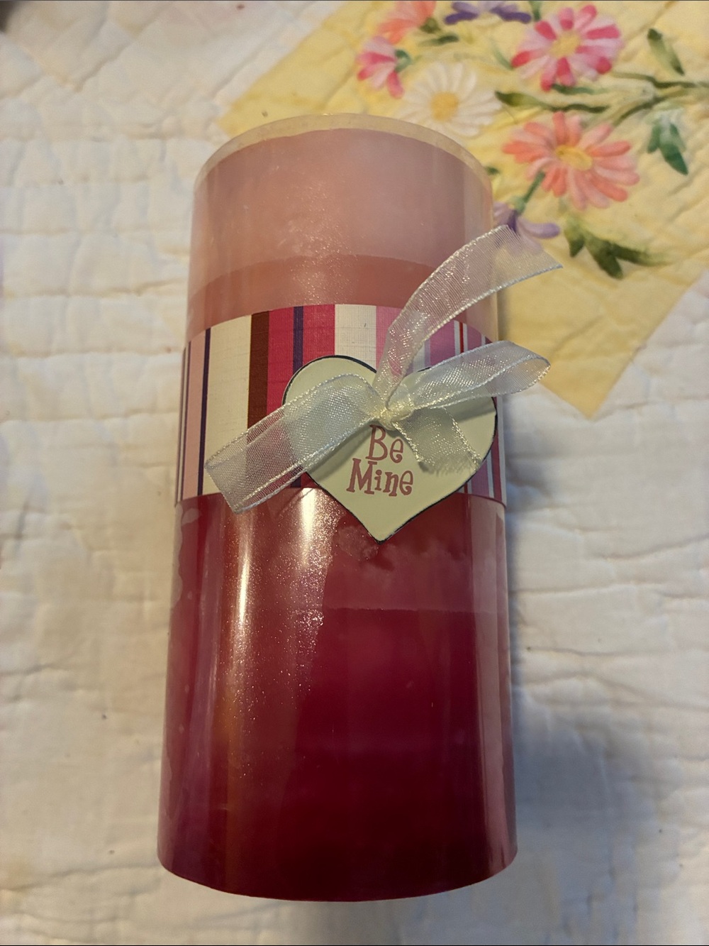 Pink Ombre Decorative Pillar Candle with Heart Tag
